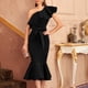 thumbnail image 4 of Gibobby Vestidos de fiesta elegantes Vestido negro de longitud media para mujer con hombros caídos Vestido de noche(Negro,XL), 4 of 5