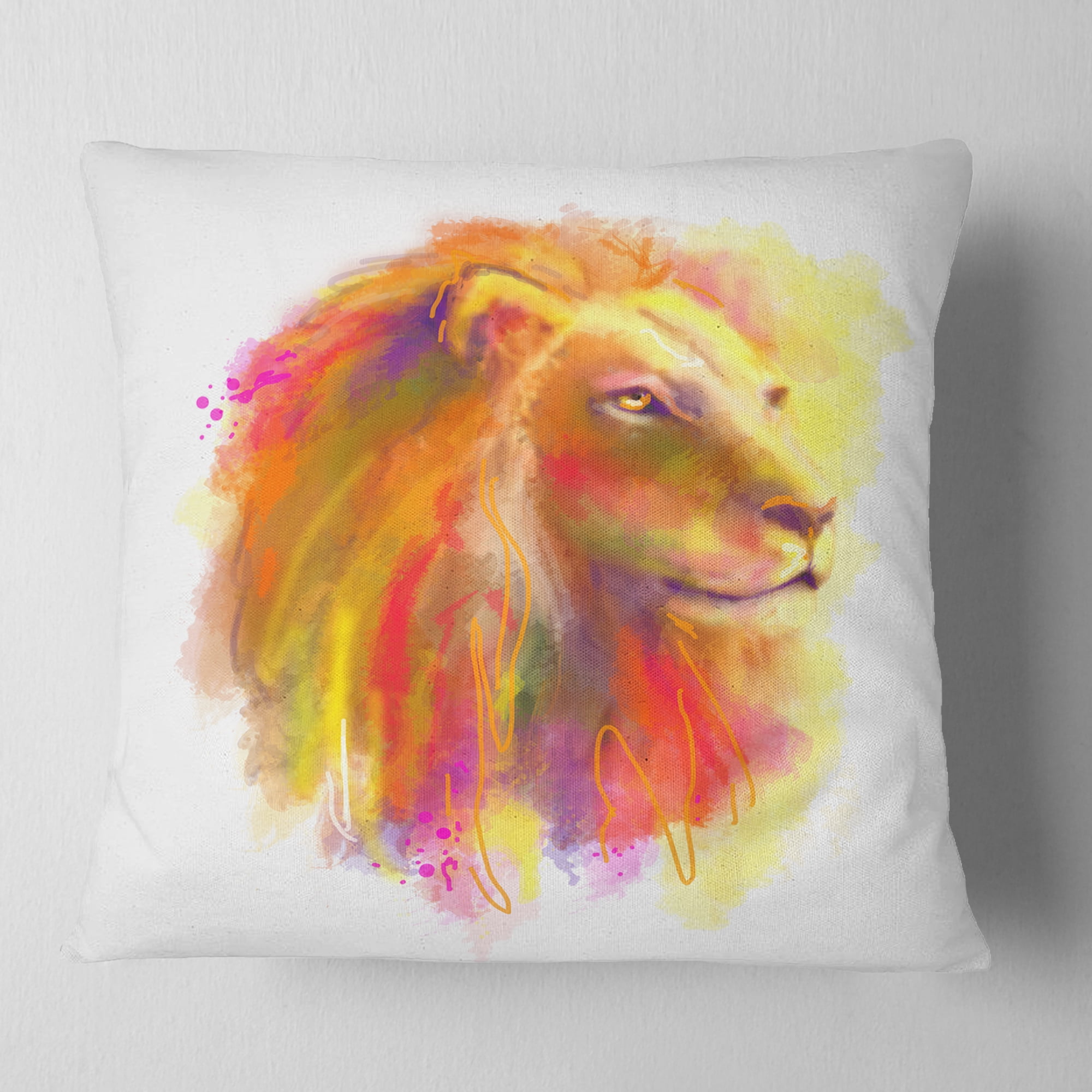 Designart Lion with Colorful Mane - Animal Throw Pillow - 18x18