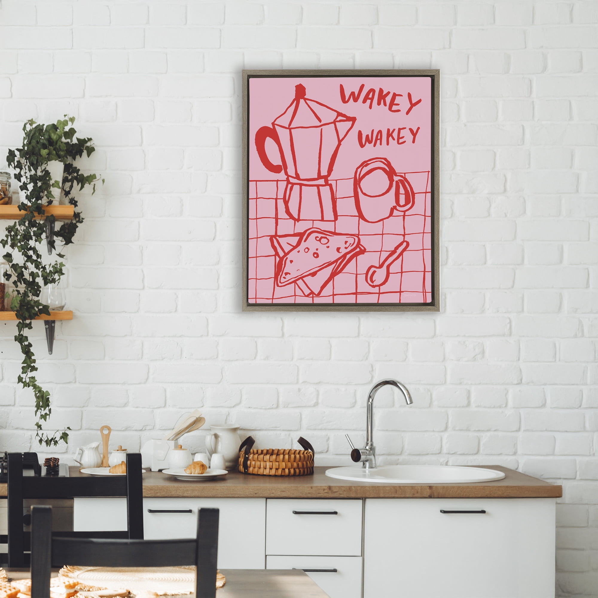 Stupell Industries Wakey Breakfast Doodles Brown Framed Floater Canvas Wall Art, design by Jenaya Jackson