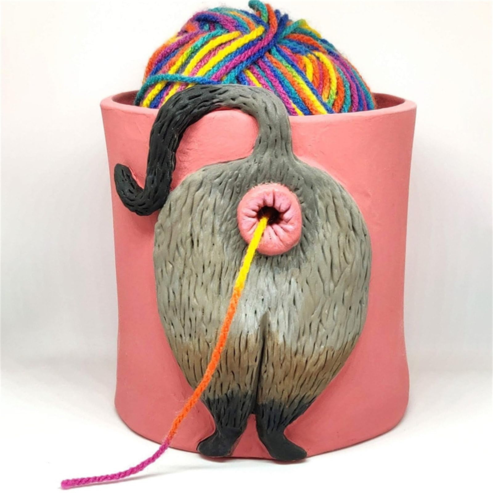 Cute Cat Yarn Bowl,Creative Wooden Handmade Round Woolen Bowl Woven Storage  Bowl Knitting Accessories Gift for Mom Grandma Girlfriend