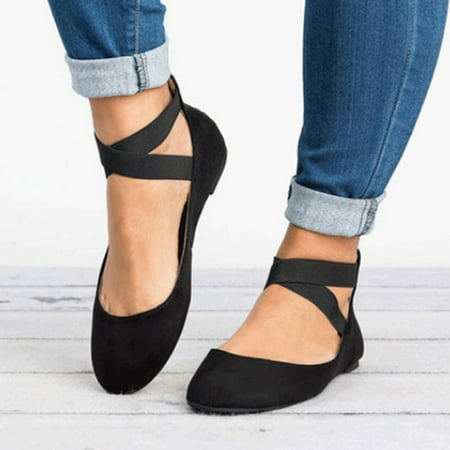 

ZEEQJ Ladies Ankle Strap Ballerina Ballet Flats Shoes Breathable Anti-slip for Summer New