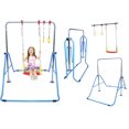 thumbnail image 2 of Kids Gymnastics Bar Home Gymnastics Horizontal Bar 4 in 1 with Swing Seat, 2 Trapeze Rings, Adjustable Height and Foldable Gymnastic Gymnasts Training Bar Playground Blue, 2 of 8