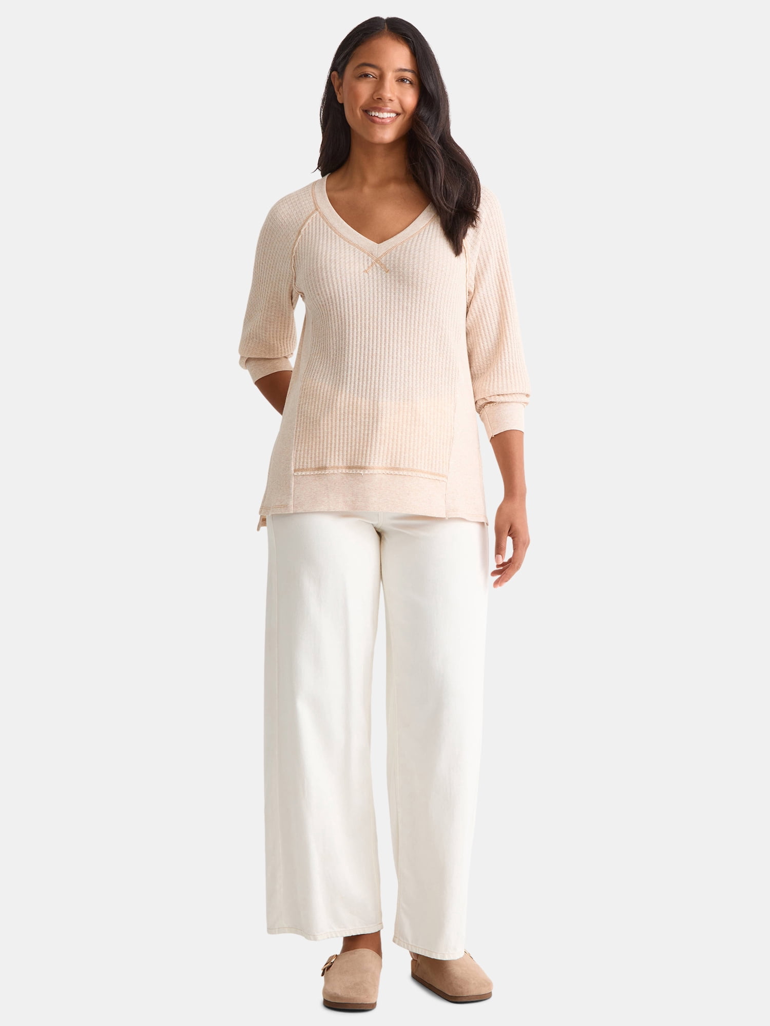 Time and Tru Women's and Women's Plus V Neck Tunic Sweatshirt with Long Sleeves, Sizes XS-4X