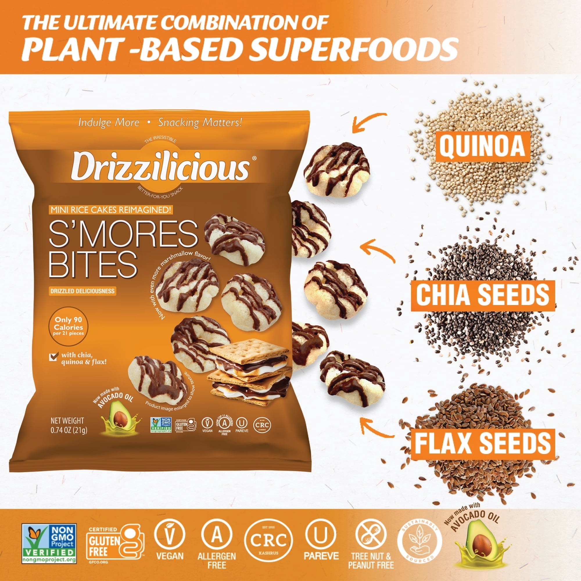 Drizzilicious Mini Rice Cakes, Multi Pack Flavored Rice Cake Gluten Free Snacks, Rice Crisps 20-Pack, Birthday Cake, Smores, French Toast