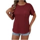 thumbnail image 1 of Mujeres de Verano Tops Nuevo Color Sólido Cuello en V Manga Corta con una Hendidura en el Doblado, Poliéster, 1 of 6