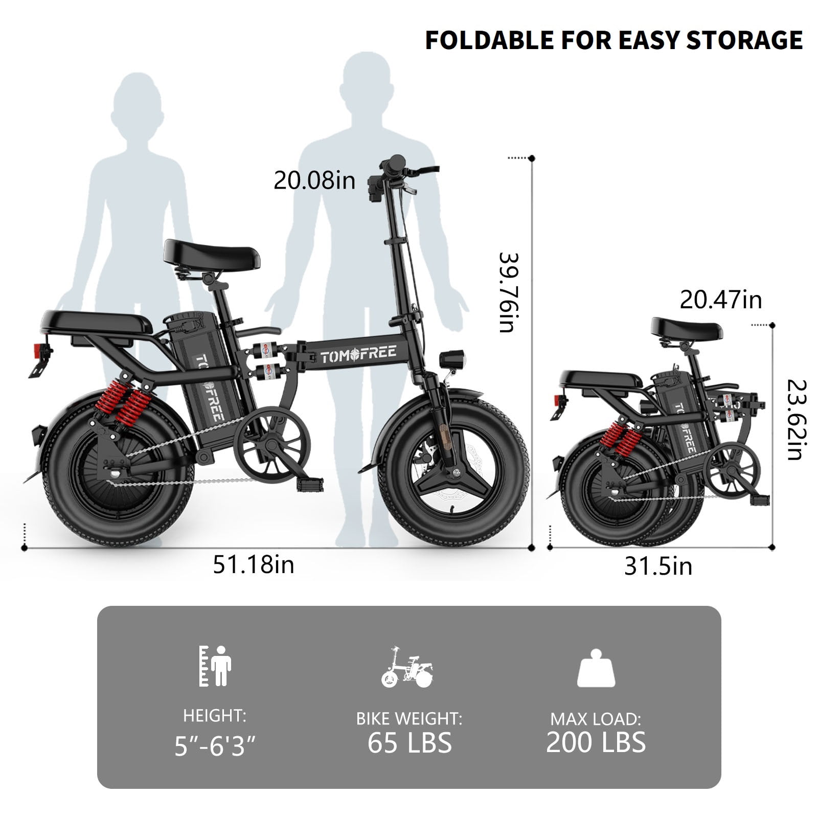 Folding Electric Bike, Peak 750W Motor 24MPH, 48V 20Ah Removable Battery 31Miles Ebike, 14" Lightweight Adults Electric Bicycles for Men/Women/Teens, City E-Bike, Full Suspension