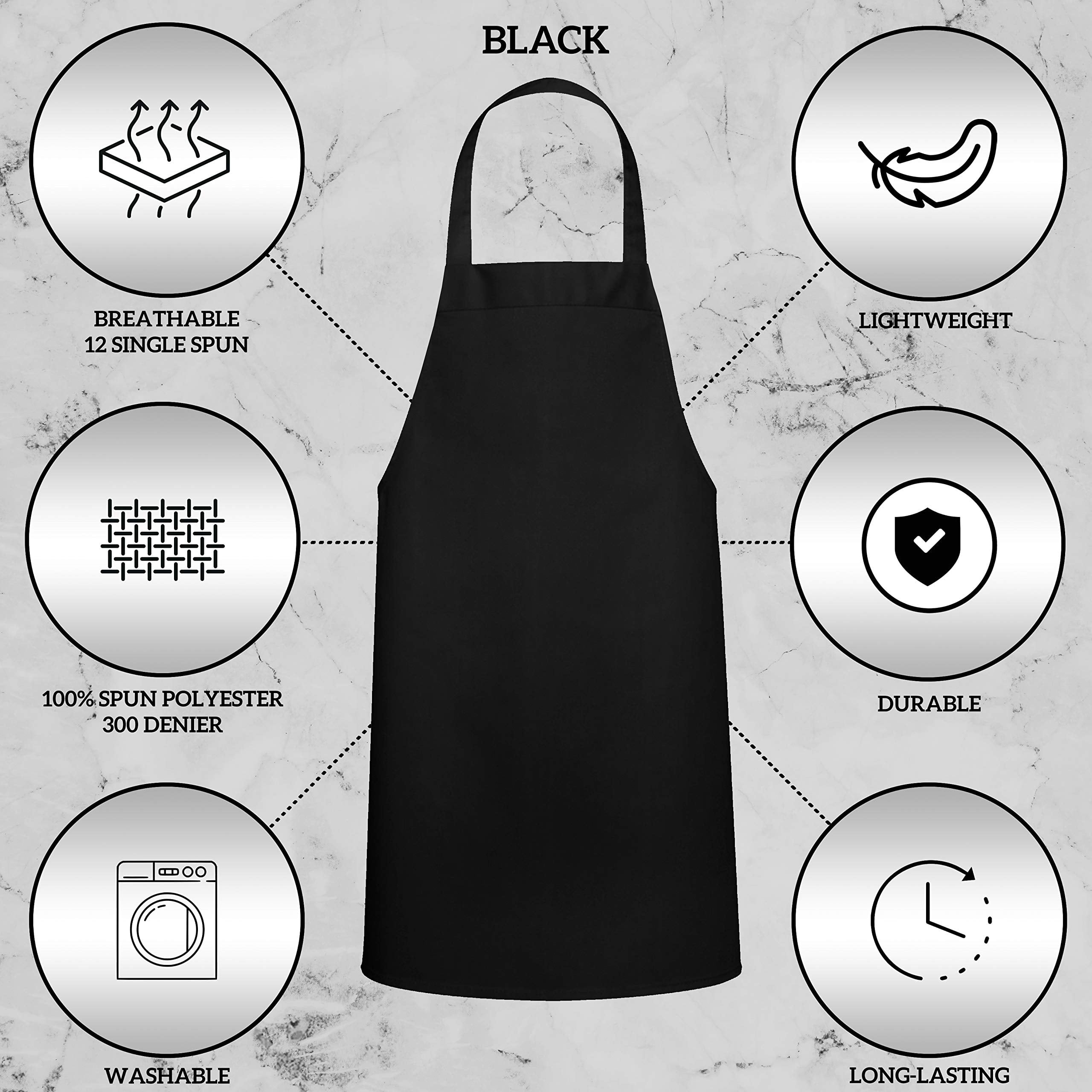 2 Pack Chef Apron With Pockets - Grilling Aprons For Men  Waterproof Cooking Bbq Work Or Restaurant Use Kitchen Women Black