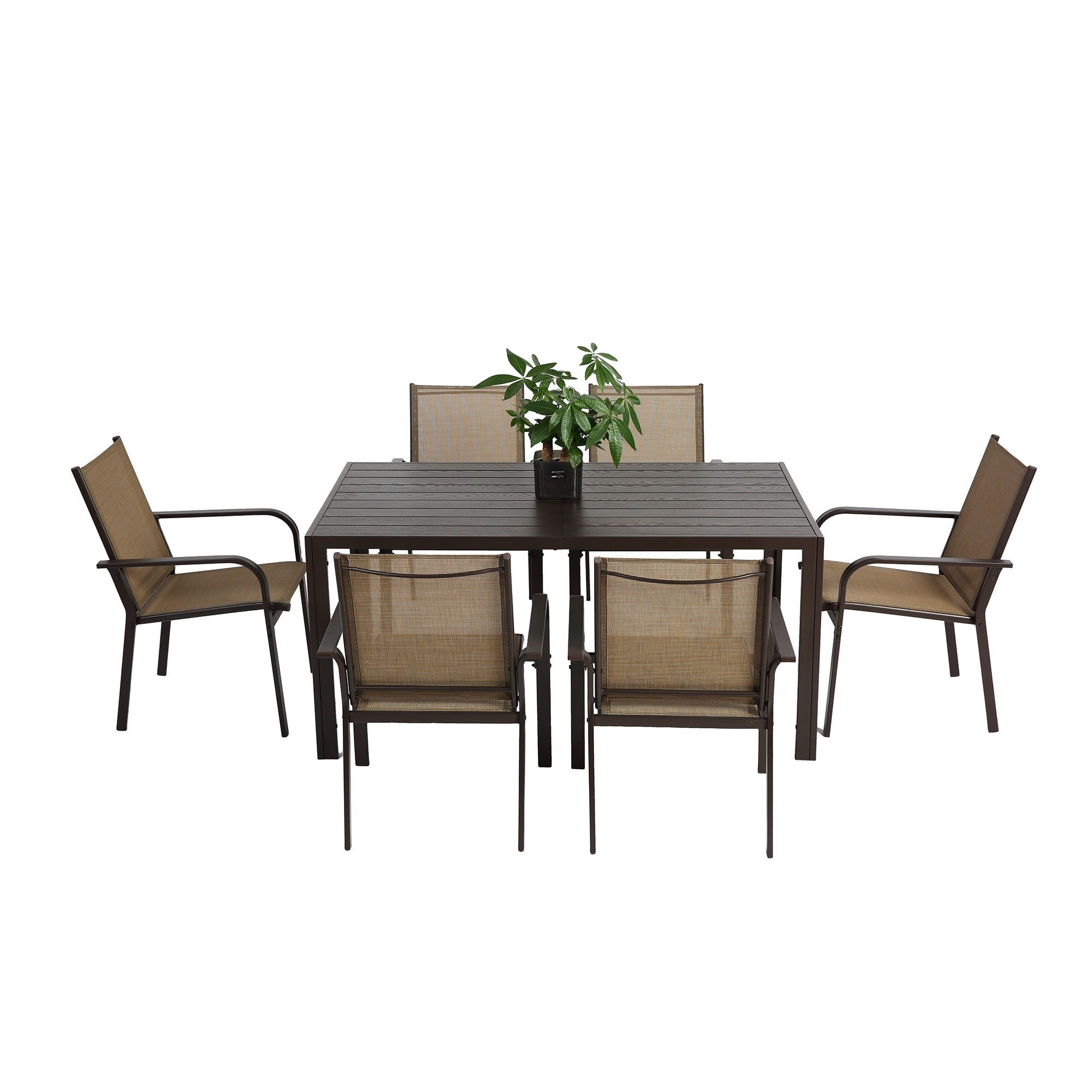 Sailvan 7 Piece Wicker Outdoor Table and 2 Swivel Chairs,4 Chair,Patio Dining Set with Square Steel Table and Umbrella Hole,Brown