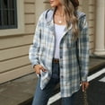 thumbnail image 7 of Kaemgyyd Women's Plaid Shacket Casual Loose Long Sleeve Button down Shirts Jacket Hooded Wool Blend Coat with Pockets, 7 of 7