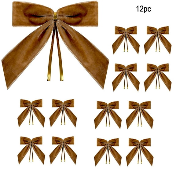 12-Piece Velvet Christmas Bow Decoration Set with Hanging Ribbons, Holiday Wreath and Christmas Tree Ornaments for Home Seasonal Display and Festive Party Décor