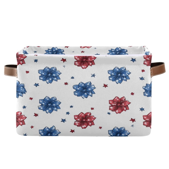 1-Pack Square Closet Organizers with Handles Open Basket Bins Stars and Stripes Puttern Flower Storage Basket for Home Office