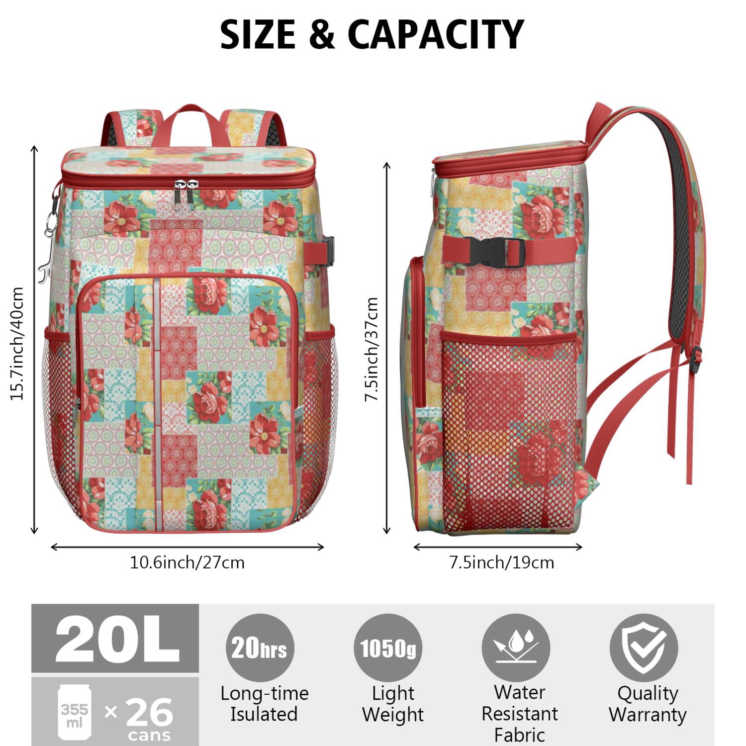 Travel Cooler Bag - Pioneer Flower Camping Beer Cooler Backpack with Bottle Opener- Waterproof Insulated Picnic Backpacks - Cooler Bag for Beach