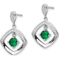 thumbnail image 2 of Sterling Silver Rh-Pltd Green Glass And Clear Cz Fancy Square Post Earrings (Width 15.8) (Length 24.7) - Jbsp, 2 of 5
