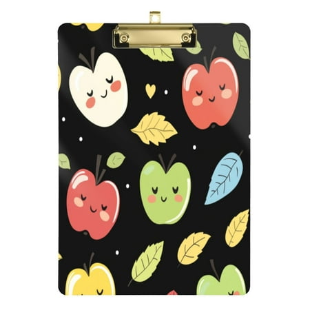 Acrylic Writing Board Gold12.5*9 Inch Clipboards Transparent Acrylic Material Suitable For Office Classroom Teachers Fashion Bloggers Stationery Enthusiasts Cartoon Closed Eyes Apple