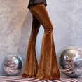 thumbnail image 2 of Womens Velvet Bell Bottom Pants Flared Leg High Waist Trousers Glitter Print Retro Style Trousers for Parties Events Brown S, 2 of 7