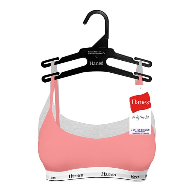 Brassier Hanes para Mujer Escote Redondo Coral y Gris Talla S 2 Piezas