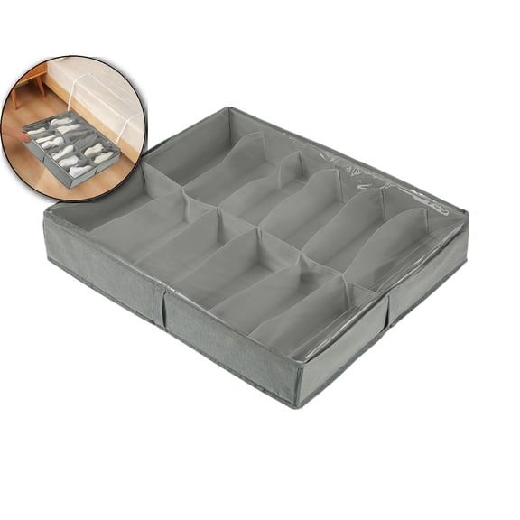 Under Bed Shoe Storage Organizer(6 Pairs), 5.1" Tall Fabric Shoes Container Box with Clear Cover, Foldable Storage Bag with Handle