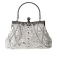 thumbnail image 1 of Bolso de noche DA BODAN, vintage, con cuentas y lentejuelas, perla, plata, 1 of 5