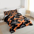 thumbnail image 3 of Feelyou Grey Orange Camouflage Queen Comforter Set, Camo Abstract Bedding Set, 3pcs, 3 of 8