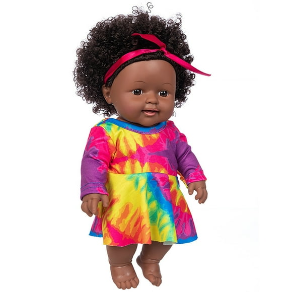Pisexur Black Girl Dolls 13.78inch African American Baby Doll with Dress for Kids Aged 3 4 5 6 7 Years Fashion Play Doll Reborn Baby Toy Doll - Life Size Soft Adjustable Christmas Gifts for Kids