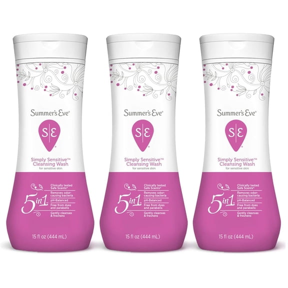 Summer's Eve Simply Sensitive Cleansing Wash for Sensitive Skin, 15 oz 3 Pack