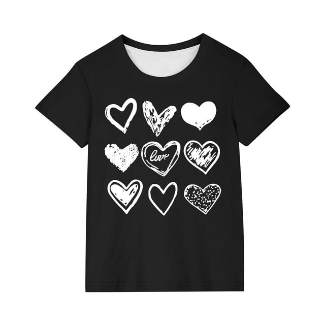 Tauxra T-Shirt à Manches Courtes pour Garçons Imprimé Cœur Col Rond pour Enfants de 3 à 14 Ans Chandail Léger Décontracté d'Été
