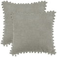 thumbnail image 2 of REGALWOVEN 2 Pcs Solid Corduroy Square Throw Pillow Covers, Boho Decorative Pillow Covers with Pom-poms Light Grey 18' x 18', 2 of 6