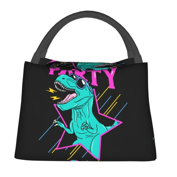 Easygdp Rex Dinosaur With Sunglasses for Reusable Hand-held Crossbody Insulated Lunch Bag Office Work Trave Work