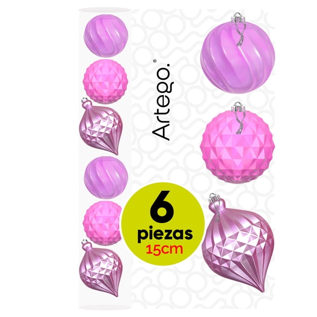Esferas para árbol de navidad Artego extra grandes de 15 cm de diámetro paq 6 esferas Rosa * Línea Caramel 3 texturas y acabados diferentes para colgar Christmas ornaments