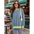 thumbnail image 2 of DARING DIVA Women's Striped Oversized Crew Neck Long Sleeve Sweatshirt S Green Pink, 2 of 8