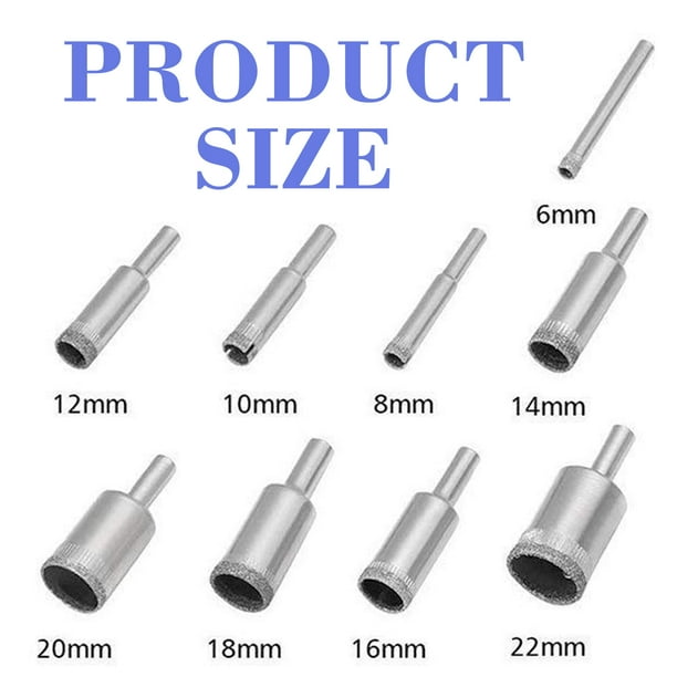 Brocas de diamante, 9 piezas (6 mm-22 mm), juego de brocas para sierra de corona, cortador de agujeros para azulejos, broca hueca para cortar vidrio, azulejos, cerámica, mármol y porcelana.