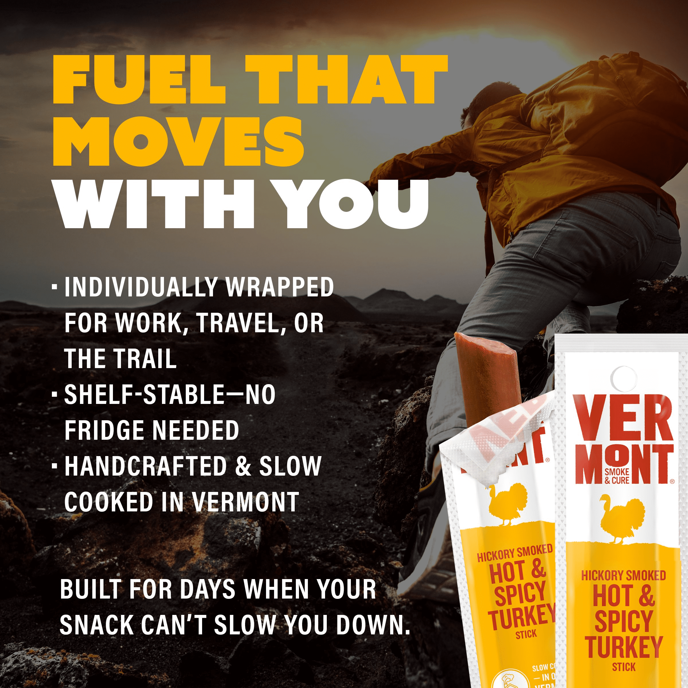 Vermont Smoke & Cure Hot and Spicy Turkey Sticks 1 oz Individually Wrapped Protein Snacks 24 Ct