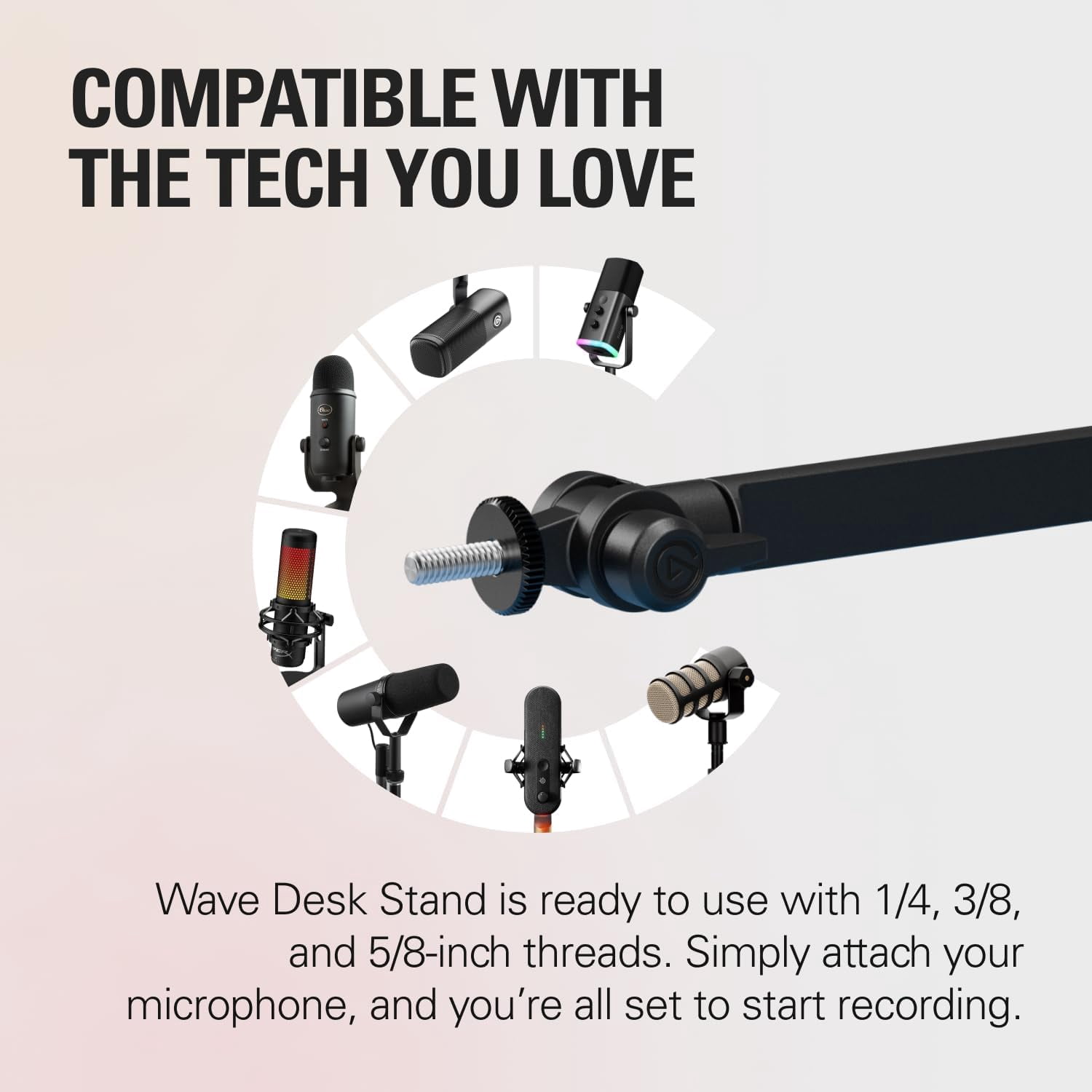Wave Desk Stand - Adjustable Microphone Mounting Arm for Podcasting, Streaming, and Recording with  Thread Compatibility