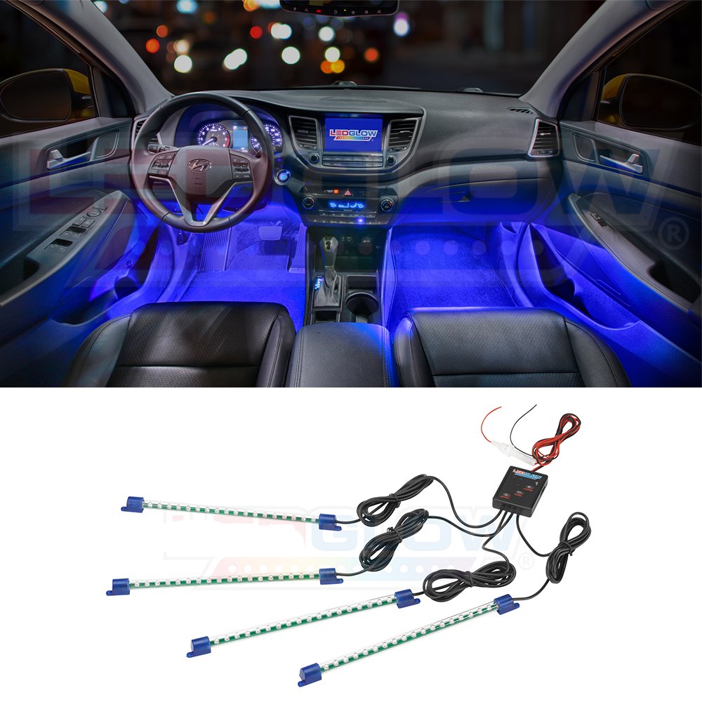 LEDGlow 4pc Blue LED Interior Underdash Lighting Kit