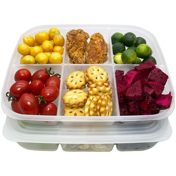 Bxaolu Food Storage Containers with Lids, 6 Compartment Plastic Food Containers for Pantry Organization and Storage, Stackable Meal Prep Containers Reusable, 2-Pack