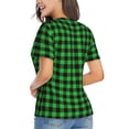 thumbnail image 3 of Xecao Buffalo Plaid Green Black for Women's V-Neck T-Shirts-Elegant Half-Sleeve Tops Perfect for Summer-Large, 3 of 5