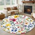 thumbnail image 3 of Spring Floral Round Area&nbsp;Rug 7ft Gradient Blue Red Yellow Flowers Romantic Farmhouse Non-Slip&nbsp;Washable Circle Rugs Soft Felt Indoor Floor Mat for Bedroom Kitchen Living Room Bathroom, 3 of 9