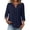 Navy-96, variant on Perfectbot Women's Collarless Button Down Shirt, 3/4 Sleeve Cotton Linen Tunic Blouse with Curved Hem