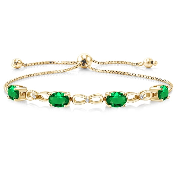 Gem Stone King 2.42 Ct Green Nano Emerald E-F Lab Grown Diamond 18K Yellow Gold Plated Silver Bracelet for Women