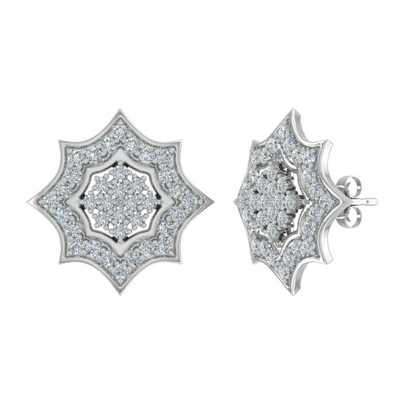 1 Carat Diamond Cluster Stud Earrings in 14K White Gold