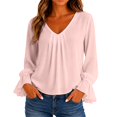 thumbnail image 2 of WCJM Women's Long sleeve T-shirt Front Chiffon Blouses For Women V Neck Long Sleeve Shirts Loose Fit Casual Elegant Outfit Tops, 2 of 6