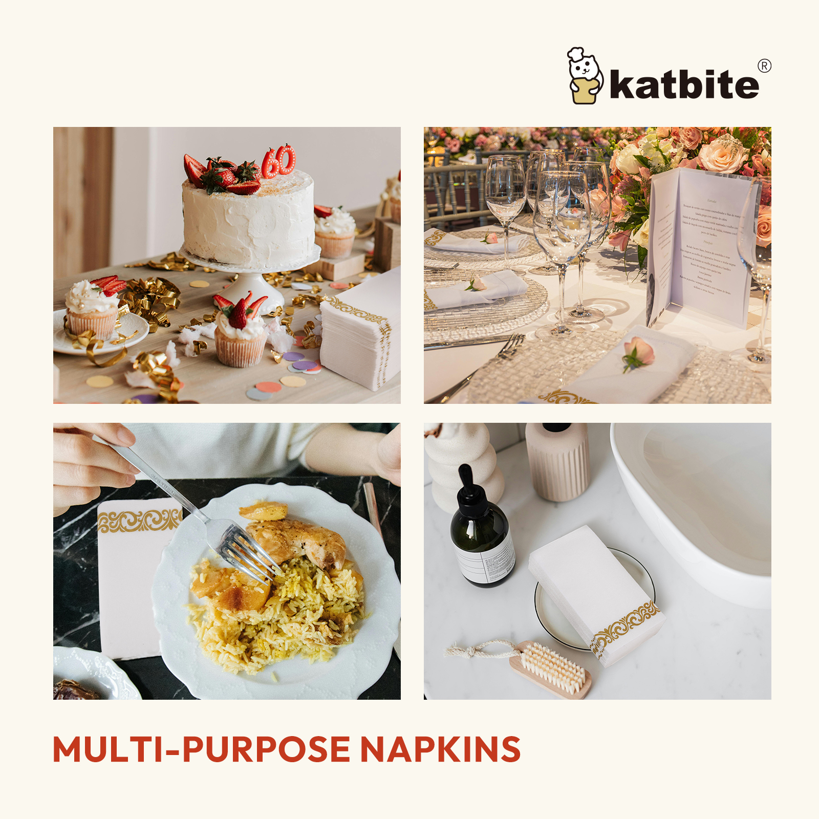 Katbite Gold Paper Napkins, 50 Count, 8.5 x 4 Inches Folded photo 7