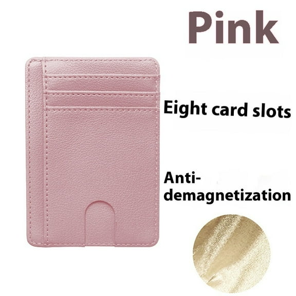Pink Leather Minimalist Wallet for Men & Women – RFID Front Pocket Card Holder, Slim & Durable Leather Wallet, Stylish & Secure (Pink)
