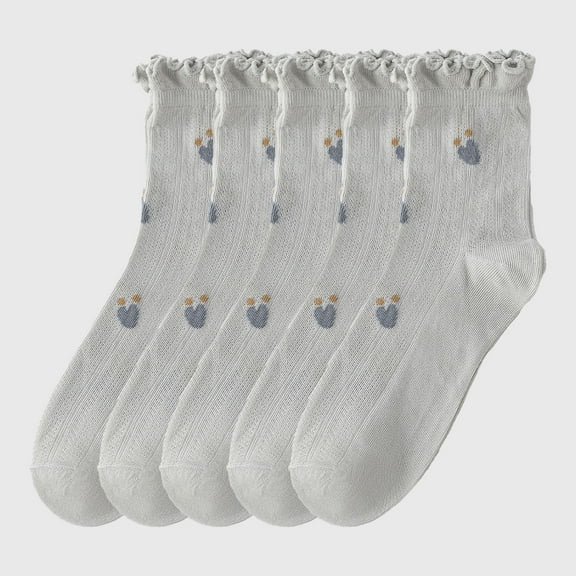 Women's Adorable Summer Ruffle-Edge Ankle Socks 5pk - Gray