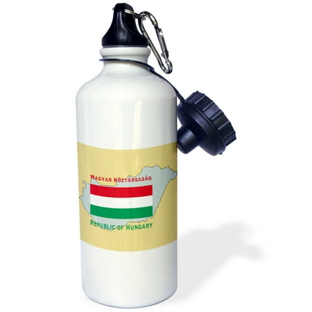 Hungarian Water - 3dRose The map and flag of Hungary with Republic of Hungary in English and Hungarian., Sports Water Bottle, 21oz