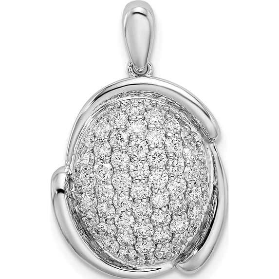 14K White Gold Polished Oval Pave Diamond Pendant - Jbsp