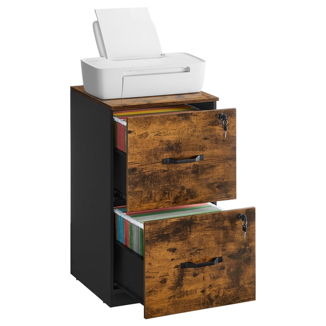 VASAGLE 2-Drawer Vertical File Cabinet, Filing Cabinet for Home Office, Printer Stand, with 2 Lockable Drawers, Adjustable Hanging Rail, Rustic Brown