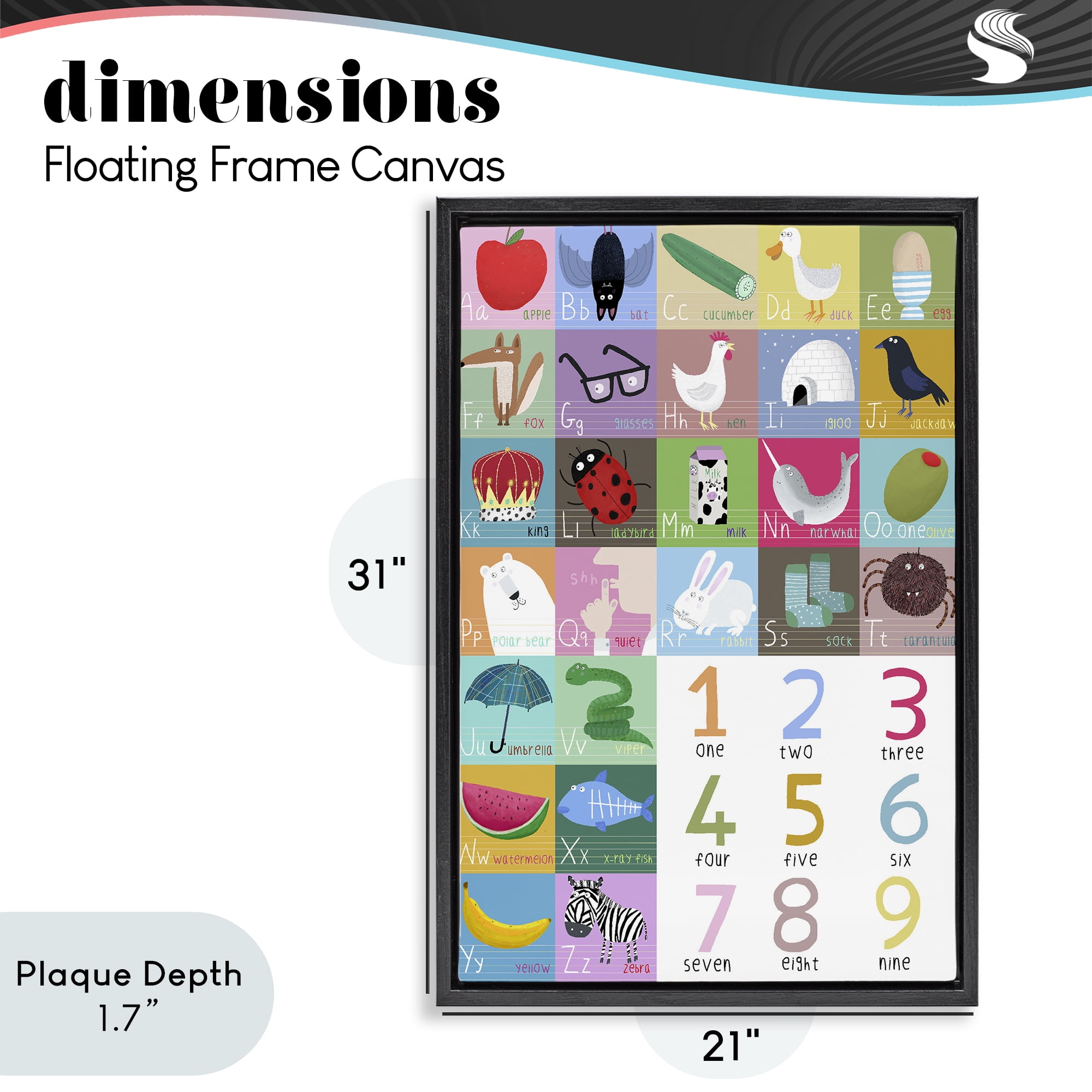 Stupell Industries Counting & Alphabet Learning Black Framed Floater Canvas Wall Art, design by Carla Daly