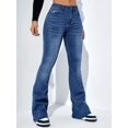 thumbnail image 1 of Pantalones vaqueros elásticos con estampado de bigote para mujer, Pantalón vaquero de cintura alta, color gris, clásico, Y2K, Punk, 1 of 5