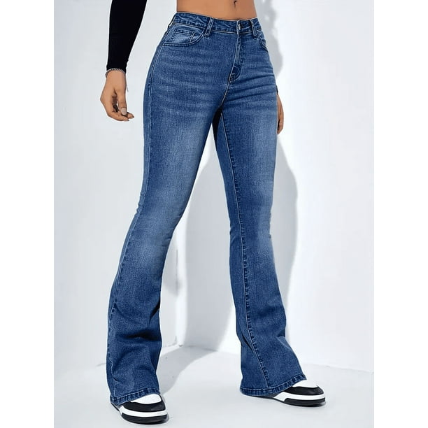 Pantalones vaqueros elásticos con estampado de bigote para mujer, Pantalón vaquero de cintura alta, color gris, clásico, Y2K, Punk